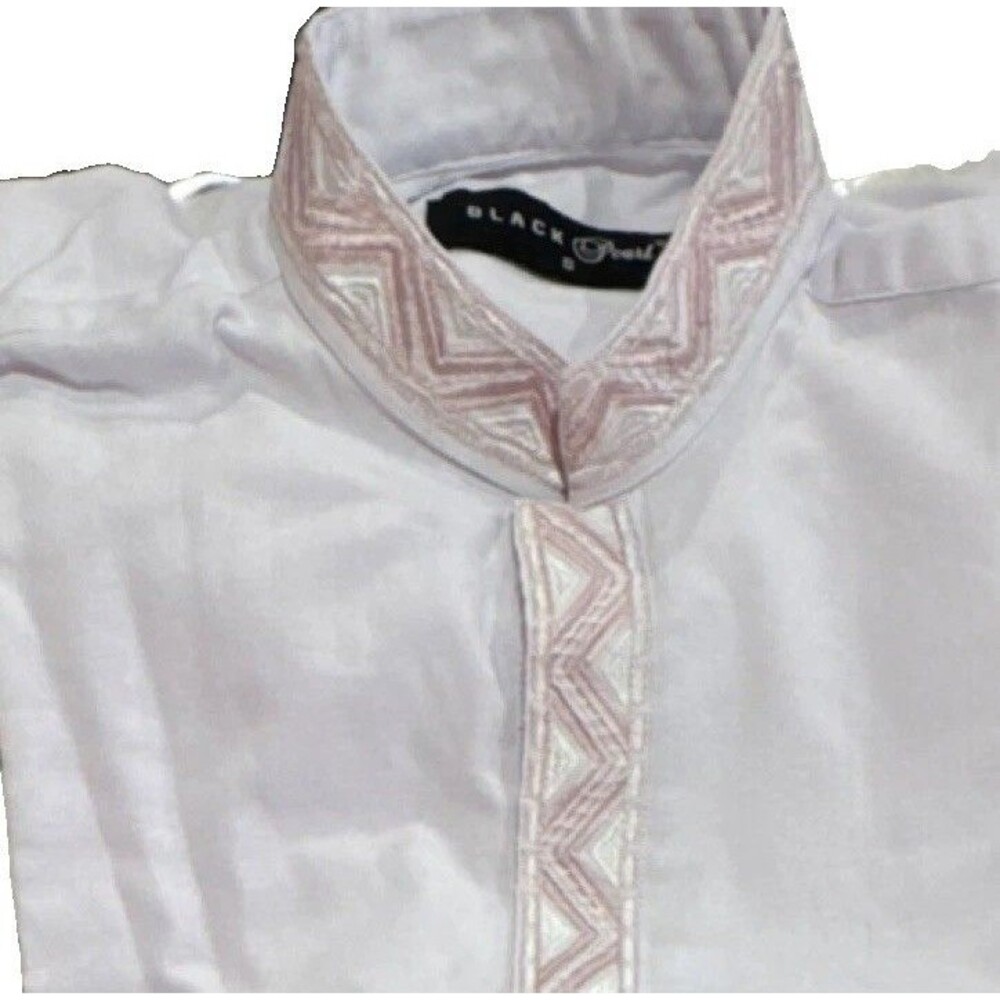 Black Pearl Men's White Kurta Small Kurtas/Kurti Stand Collar Embroidered